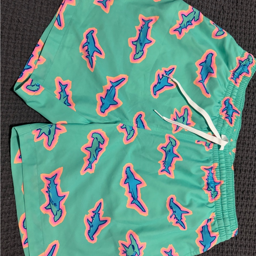 Chubbies Green and Blue Shark Pattern Swim Shorts
